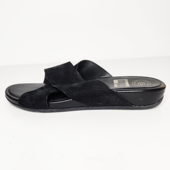 Fitflop Aix Black Perforated Nubuck Leather Slip On Slide Sandals Size 9 - Picture 7 of 9